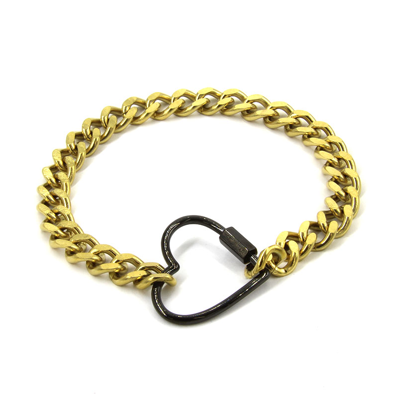 Pulsera Acero Dorado Eslabon Cubano Broche Corazon