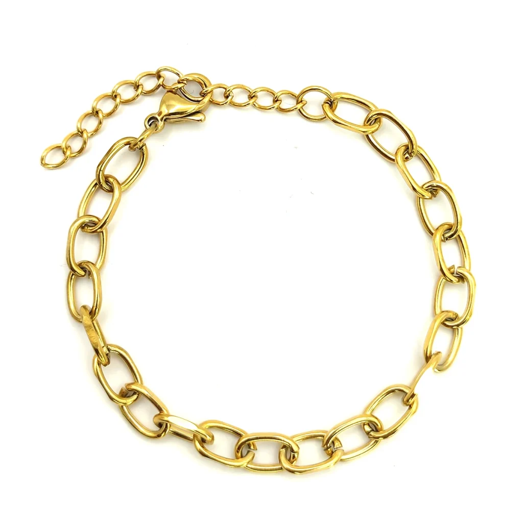 Pulsera Acero Dorado Eslabon Oval Sencilla Casual 2