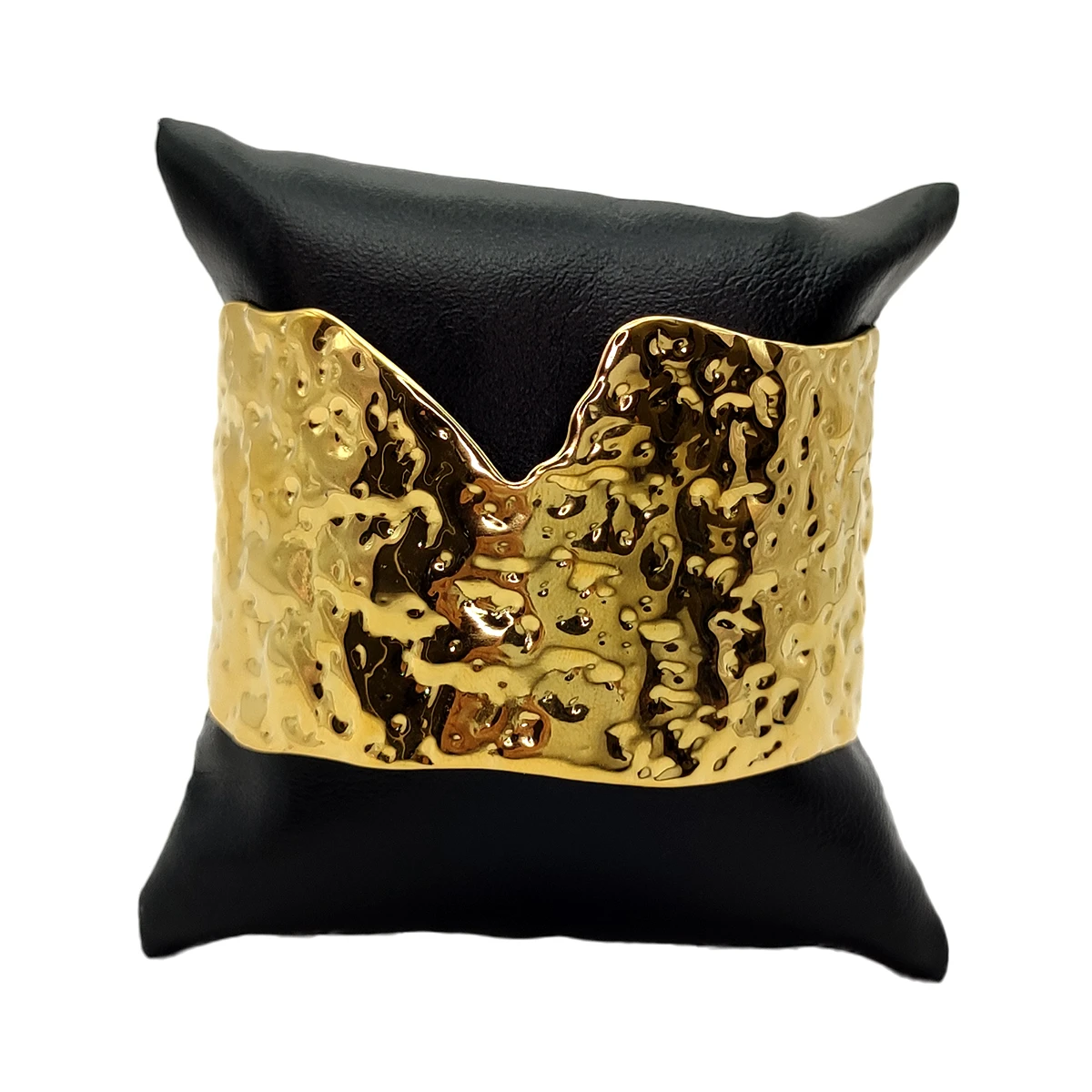 Pulsera Acero Dorado Irregular Ancha Martillada Diseno V 2