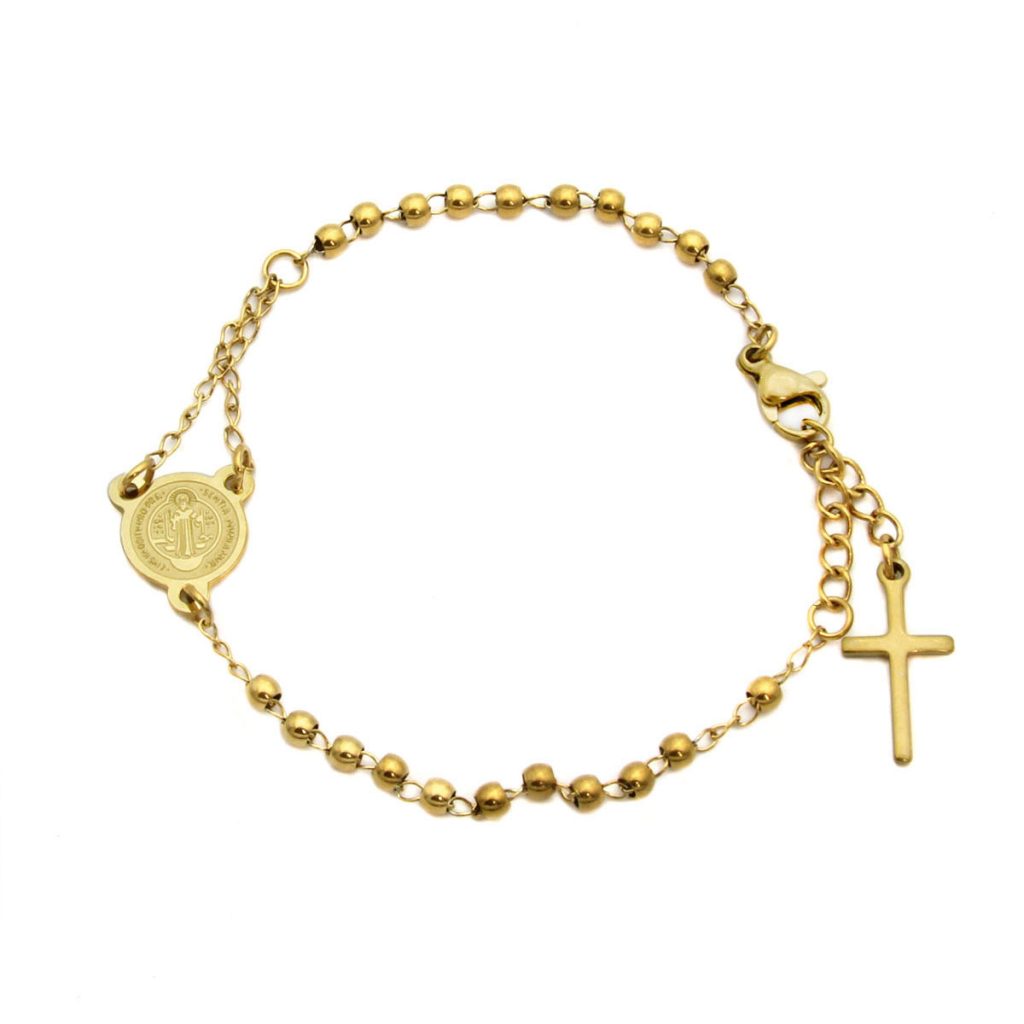 Pulsera Acero Dorado Misterio San Benito Proteccion