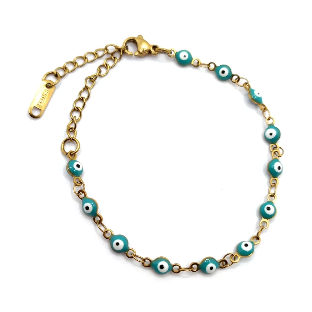 Pulsera Acero Dorado Ojo Turco Nazar Verde 4 Mm Esperanza 1