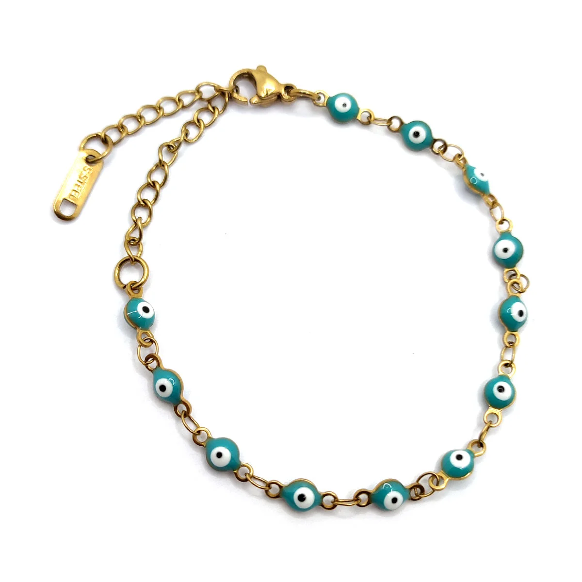 Pulsera Acero Dorado Ojo Turco Nazar Verde 4 Mm Esperanza 1