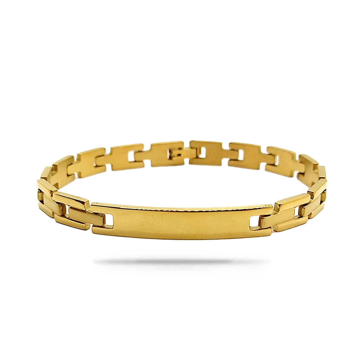 Pulsera Acero Dorado Tipo Esclava Clasica Placa 7mm 3
