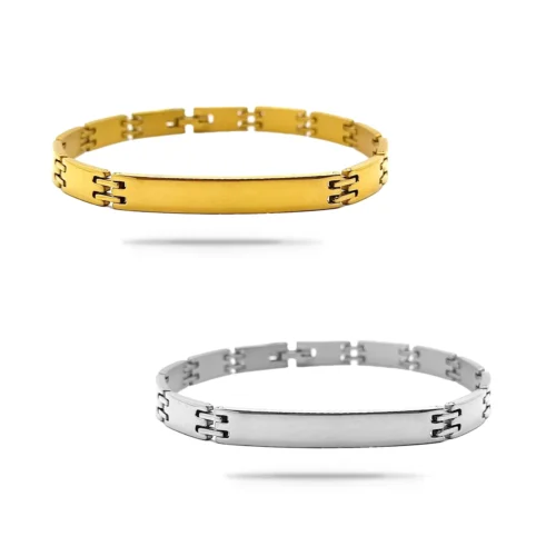 Pulsera Acero Esclava Eslabon Plano Doble Bisagra Placa