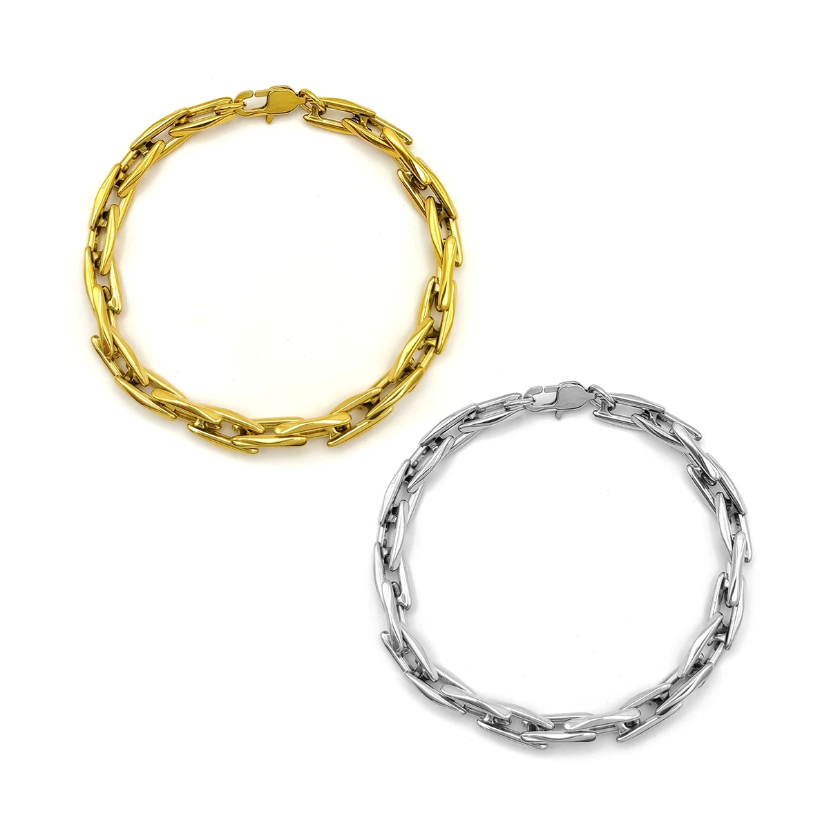 Pulsera Acero Eslabon Rectangular Redondeado Moderno 7 mm 7