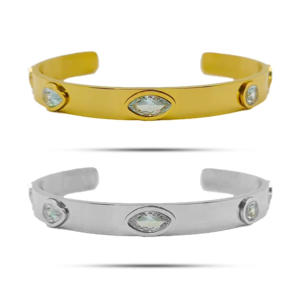 Pulsera Acero Inox Brazalete Ajustable Zirconias Claras 4