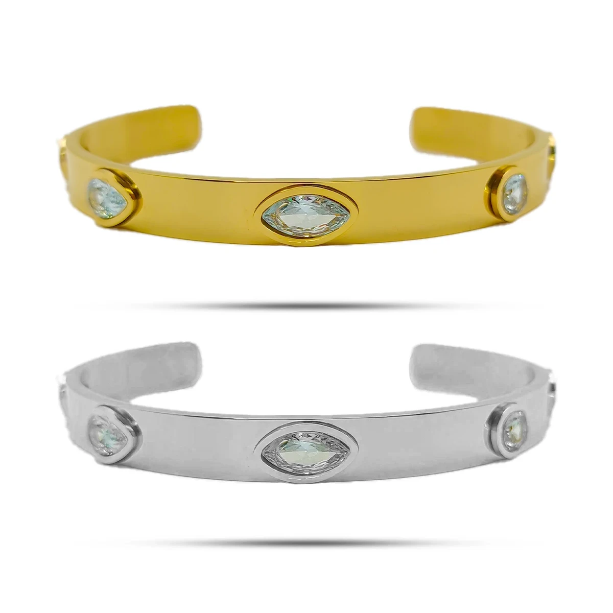 Pulsera Acero Inox Brazalete Ajustable Zirconias Claras 4