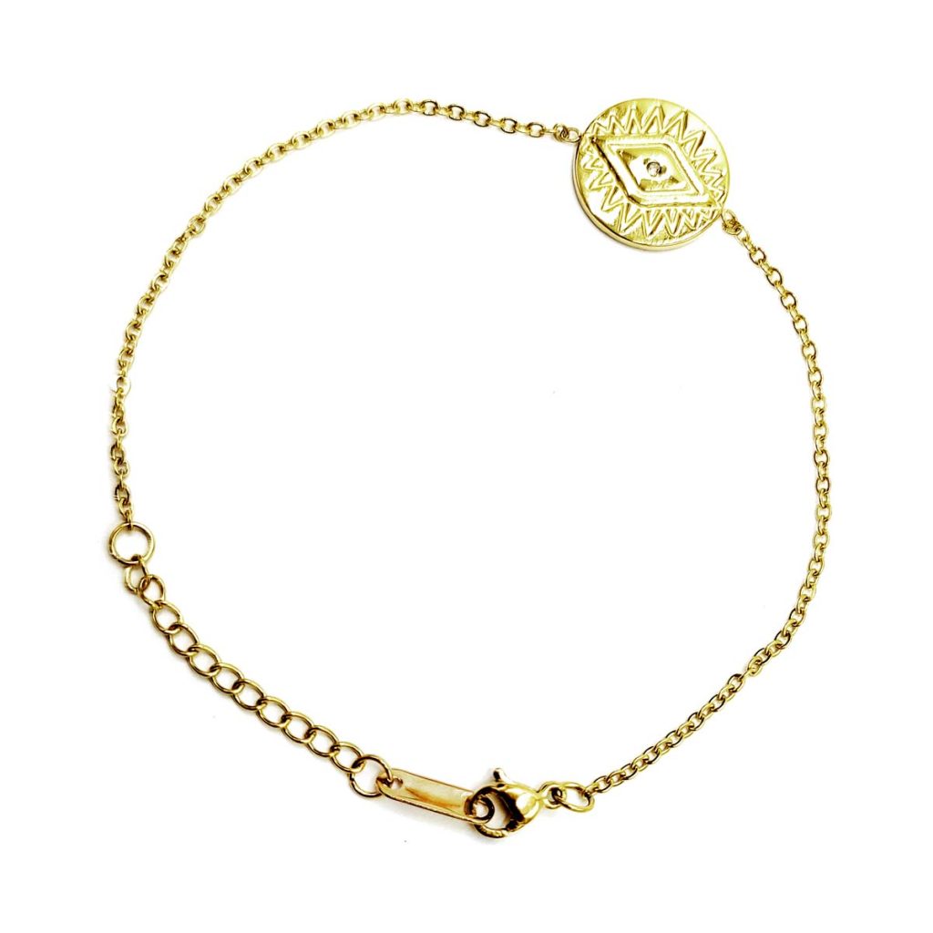 Pulsera Acero Inox Dorado Ojo Buena Suerte Zirconia