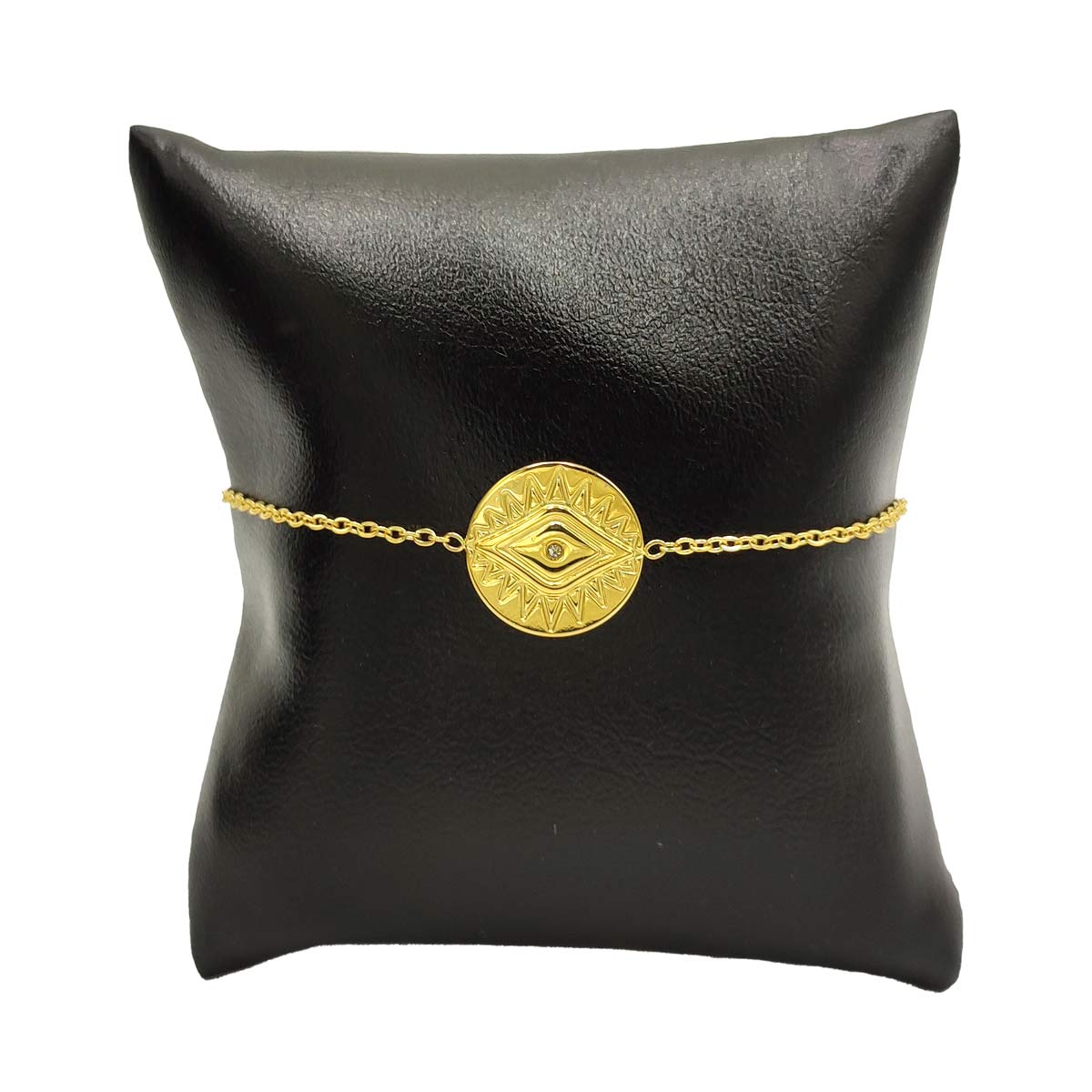 Pulsera Acero Inox Dorado Ojo Buena Suerte Zirconia 2