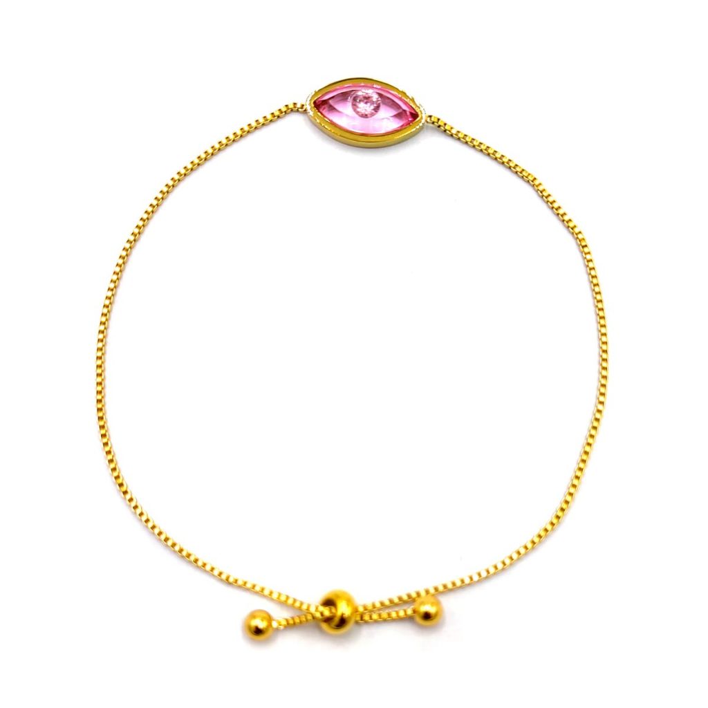 Pulsera Acero Inox Dorado Ojo Rosa Cristal Ajustable 1