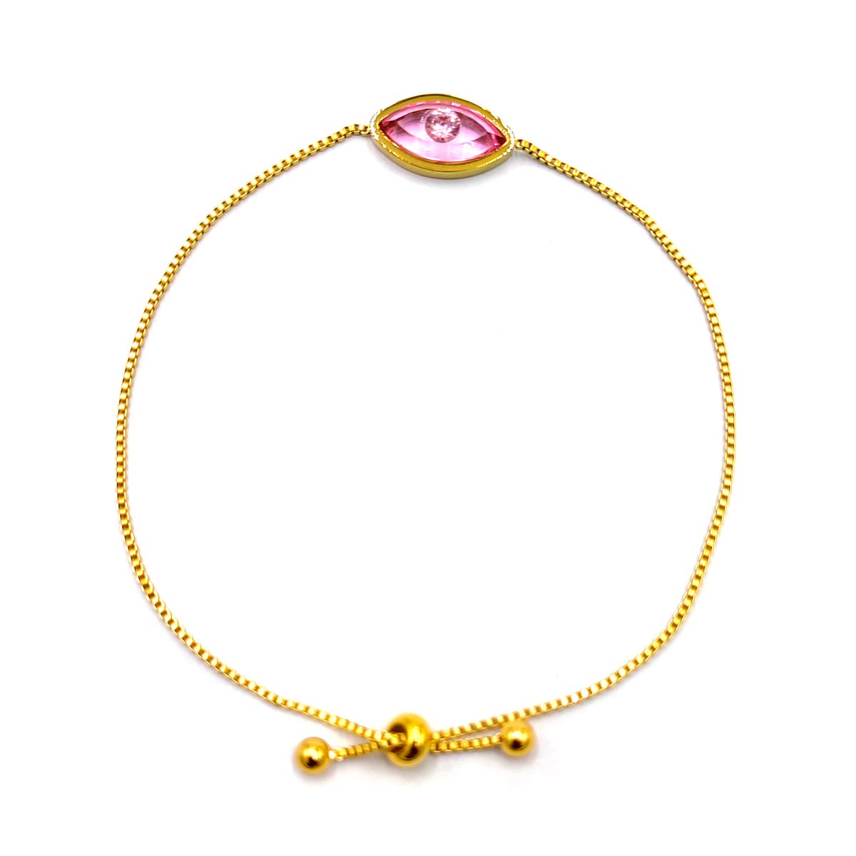 Pulsera Acero Inox Dorado Ojo Rosa Cristal Ajustable 1