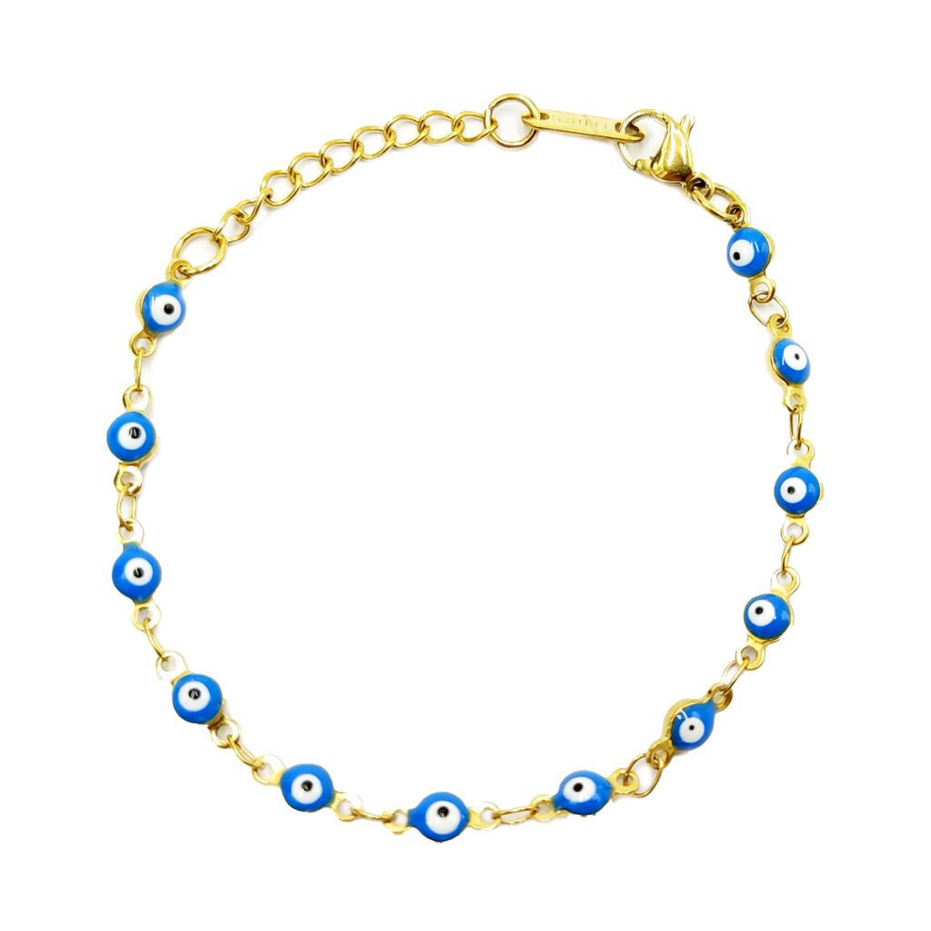 Pulsera Acero Inox Dorado Ojo Turco Azul 4 Mm Proteccion
