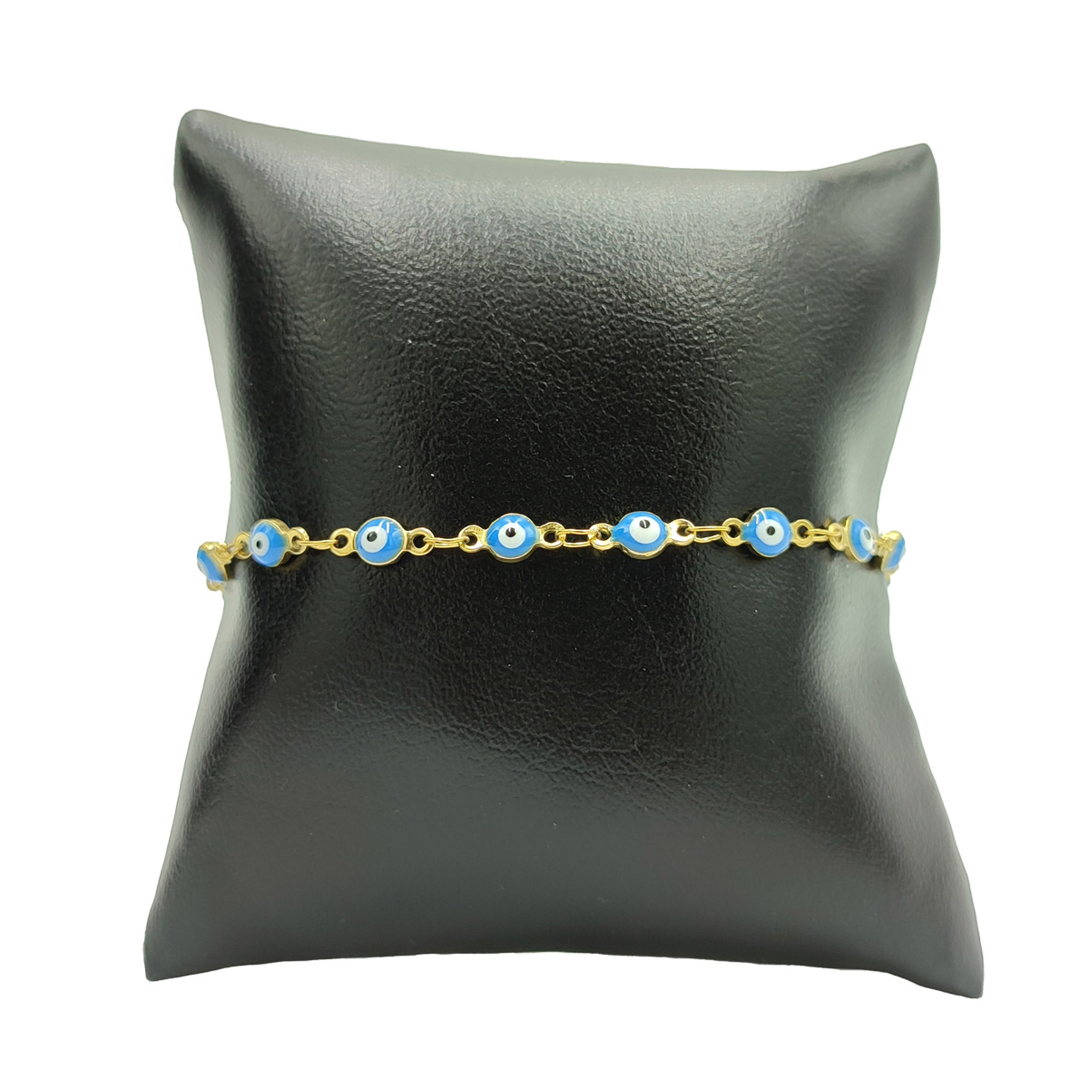 Pulsera Acero Inox Dorado Ojo Turco Azul 4 Mm Proteccion 2