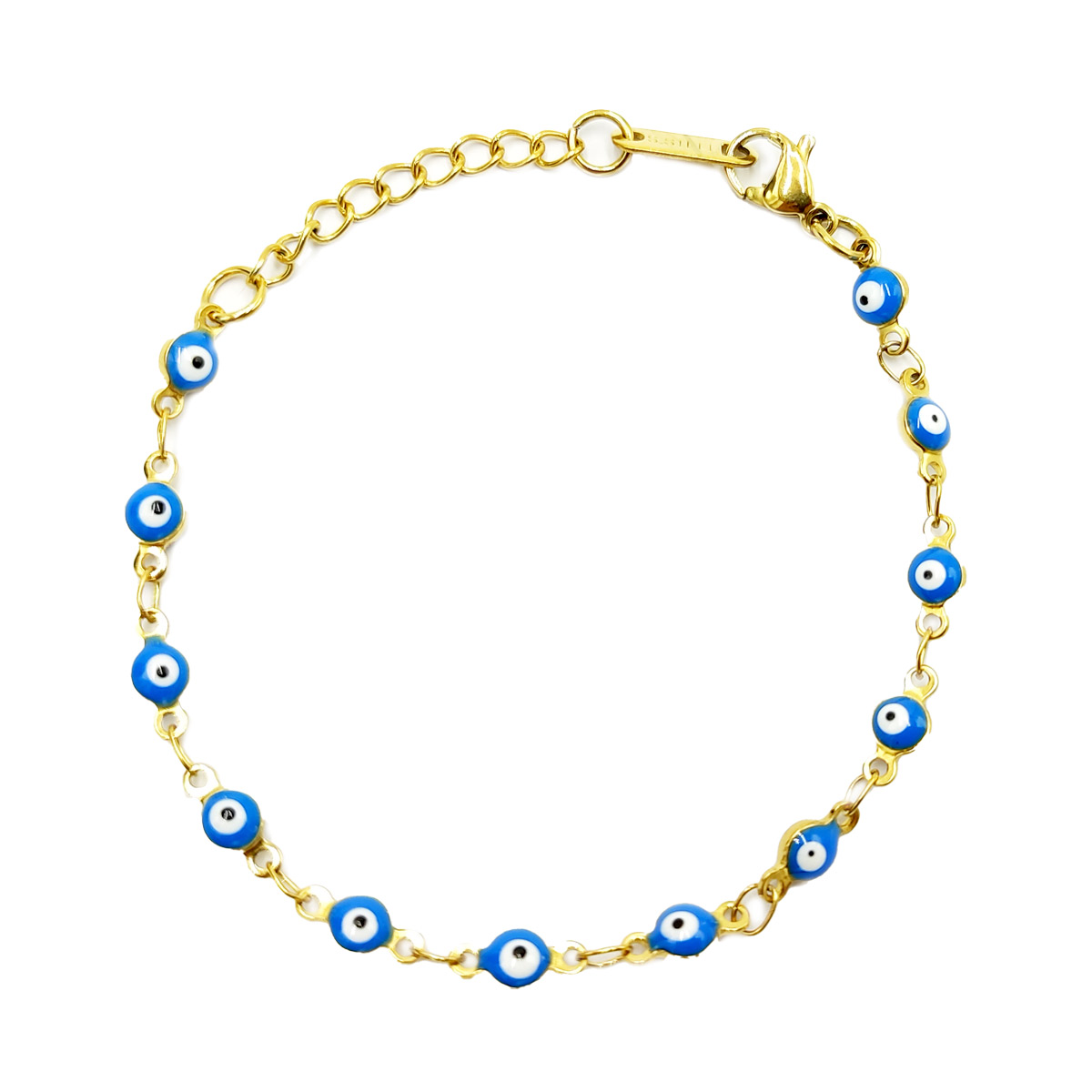 Pulsera Acero Inox Dorado Ojo Turco Azul 4 Mm Proteccion