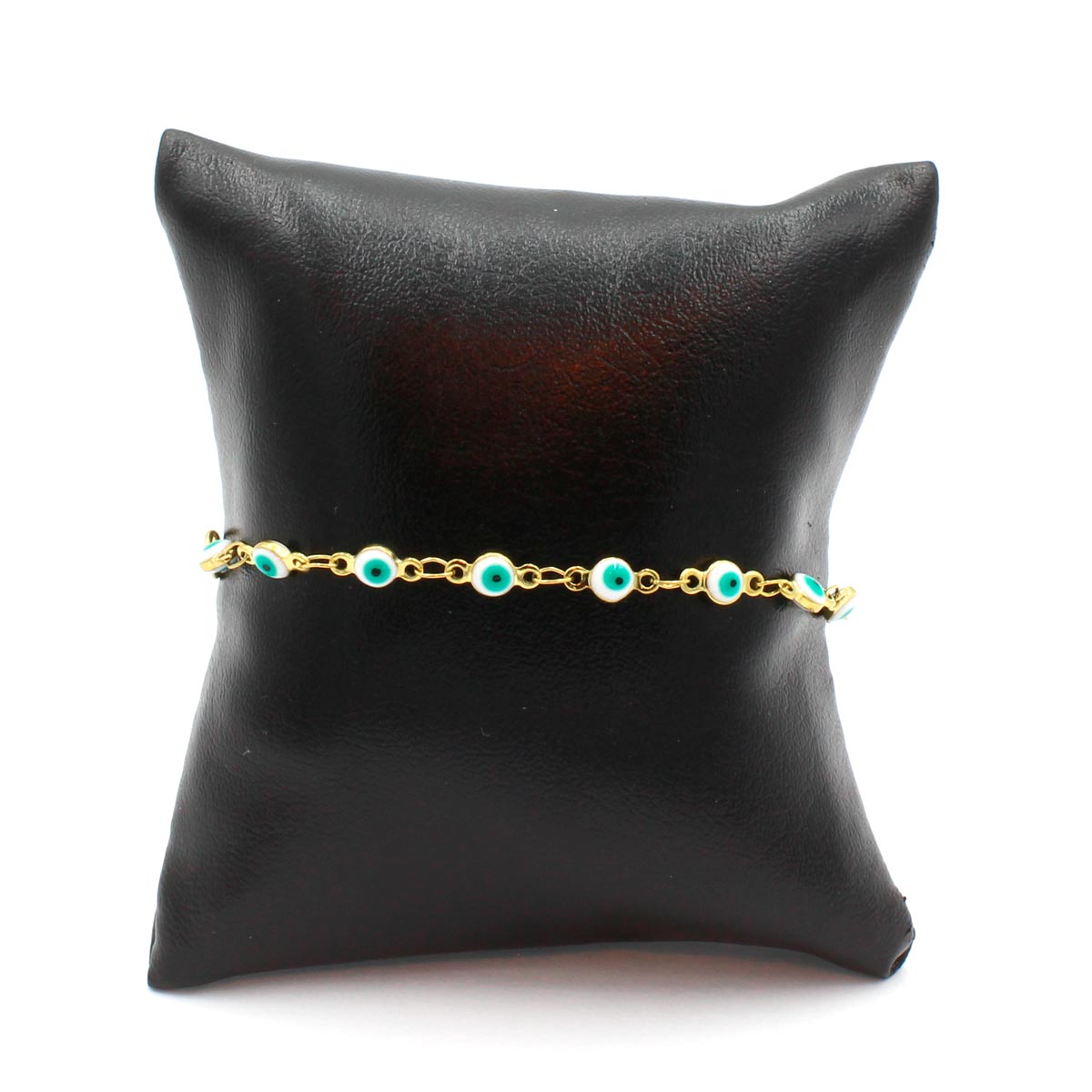 Pulsera Acero Inox Dorado Ojo Turco Azul Turqueza 2