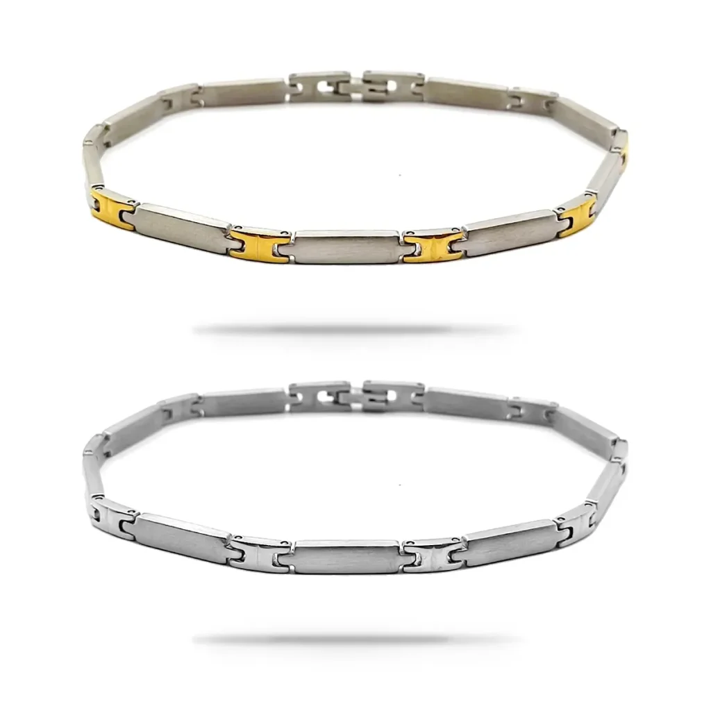 Pulsera Acero Inox Eslabones Barra Larga y Corta Hombre