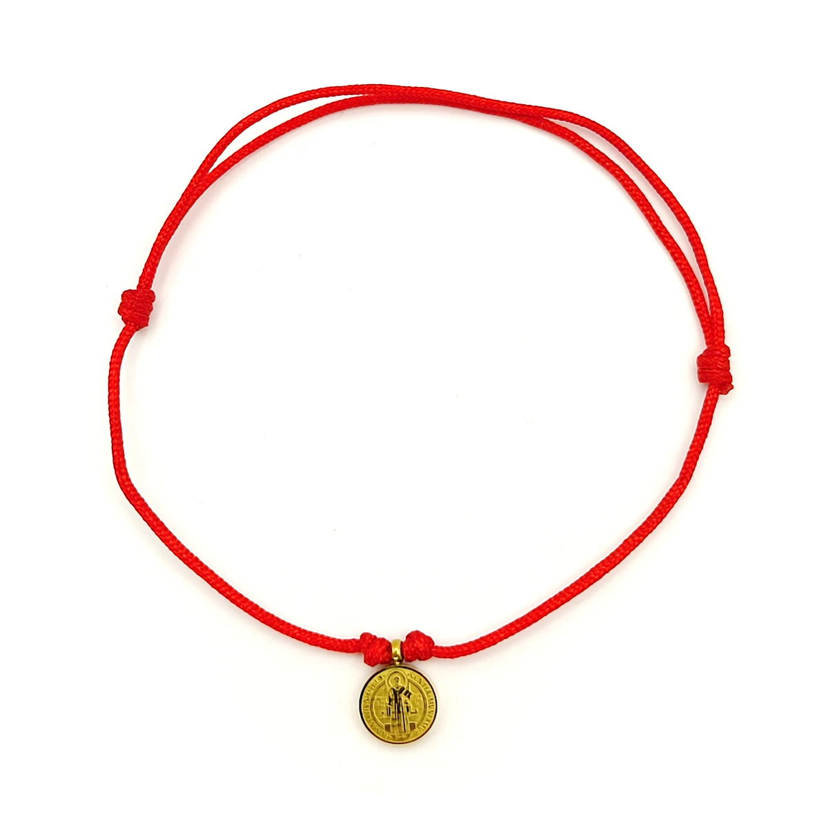 Pulsera Acero Inox Mini Medalla San Benito Hilo Rojo 6