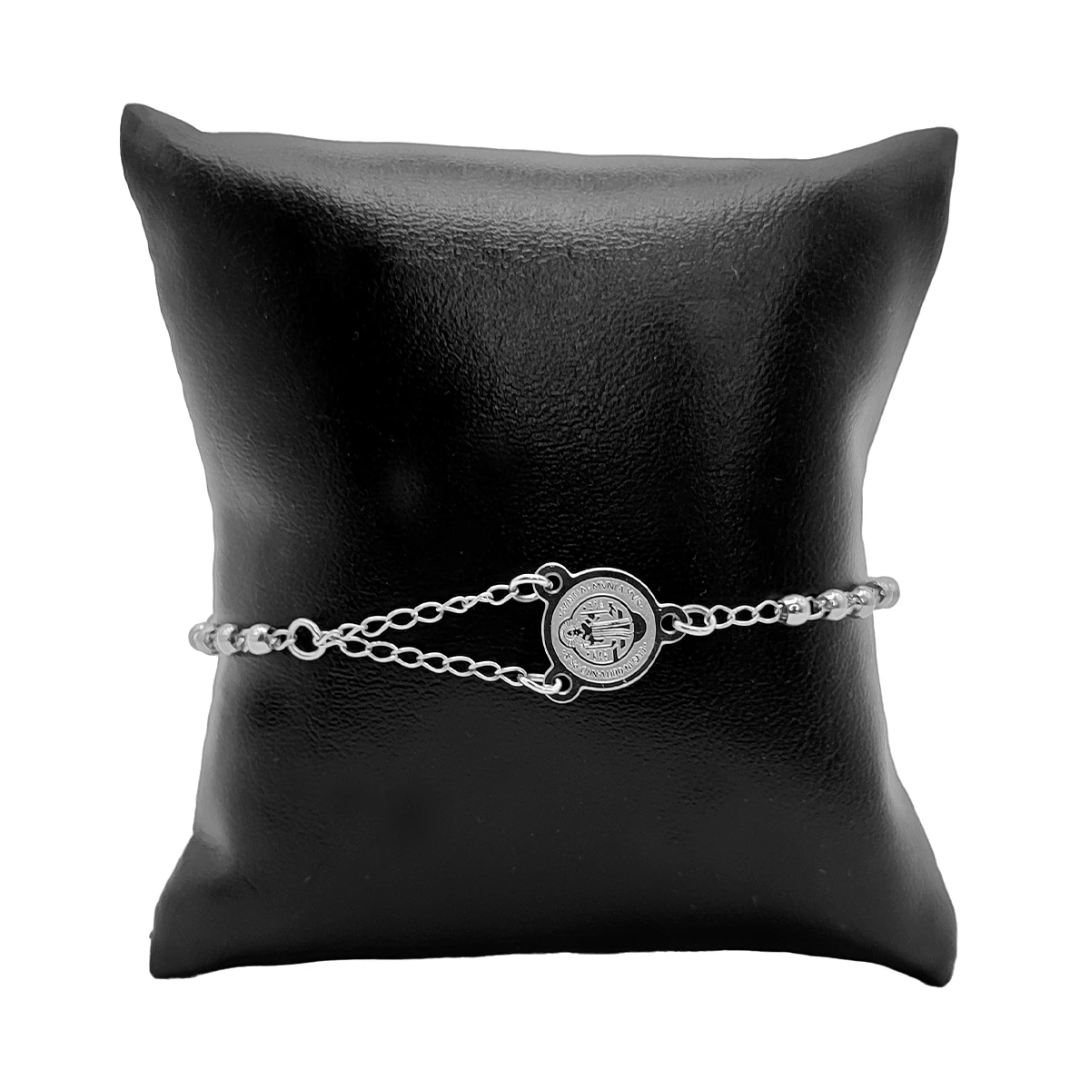 Pulsera Acero Inox Misterio San Benito Medalla Redonda 1