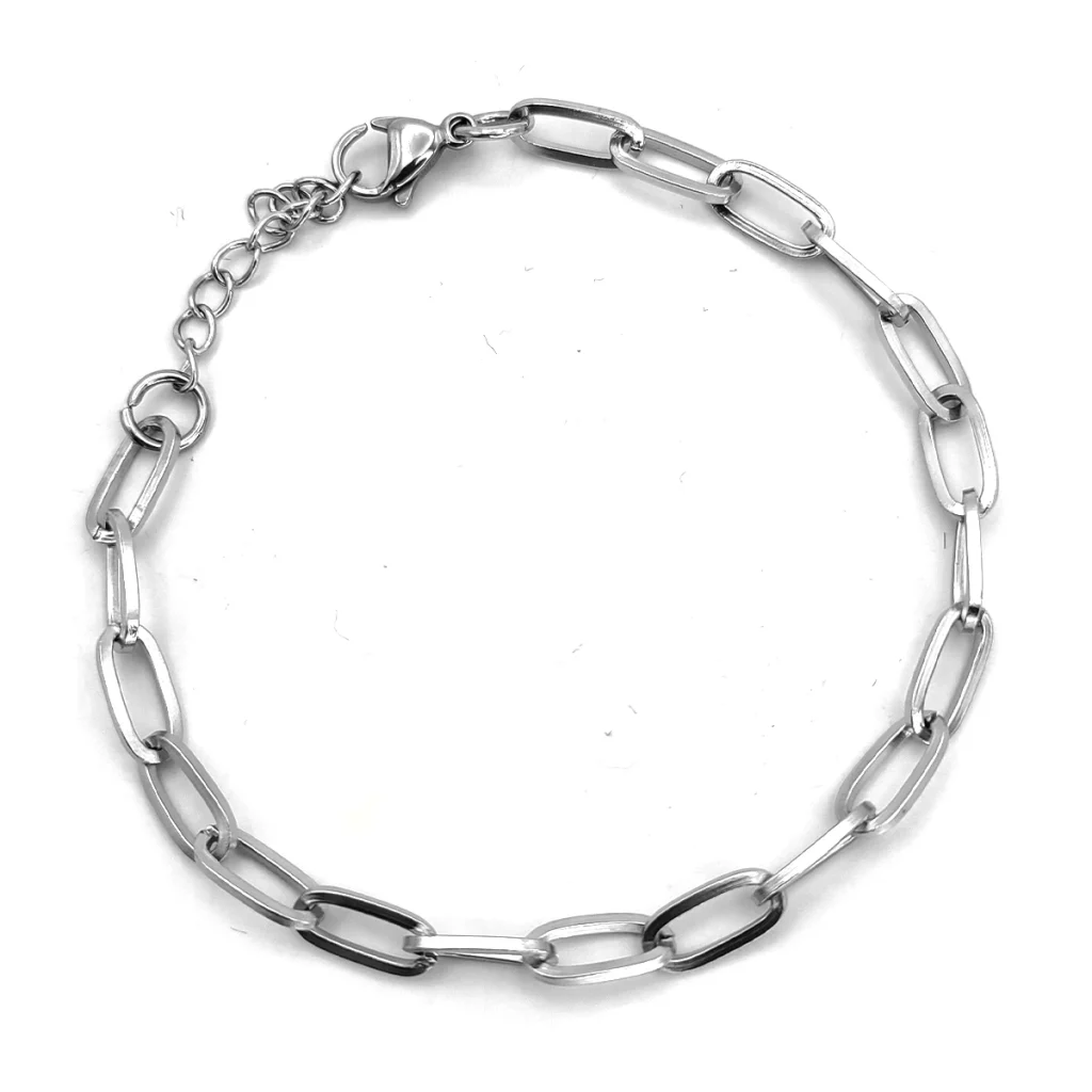 Pulsera Acero Dorado Eslabón Oval Sencilla Casual 13 Pulsera Acero Inox Plateado Eslabon Oval Delgado Casual 3