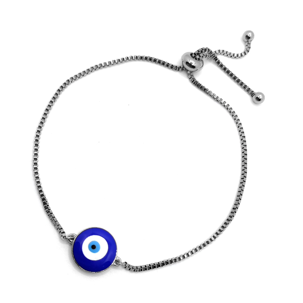 Pulsera Acero Inox Plateado Ojo Turco Azul Ajustable 1