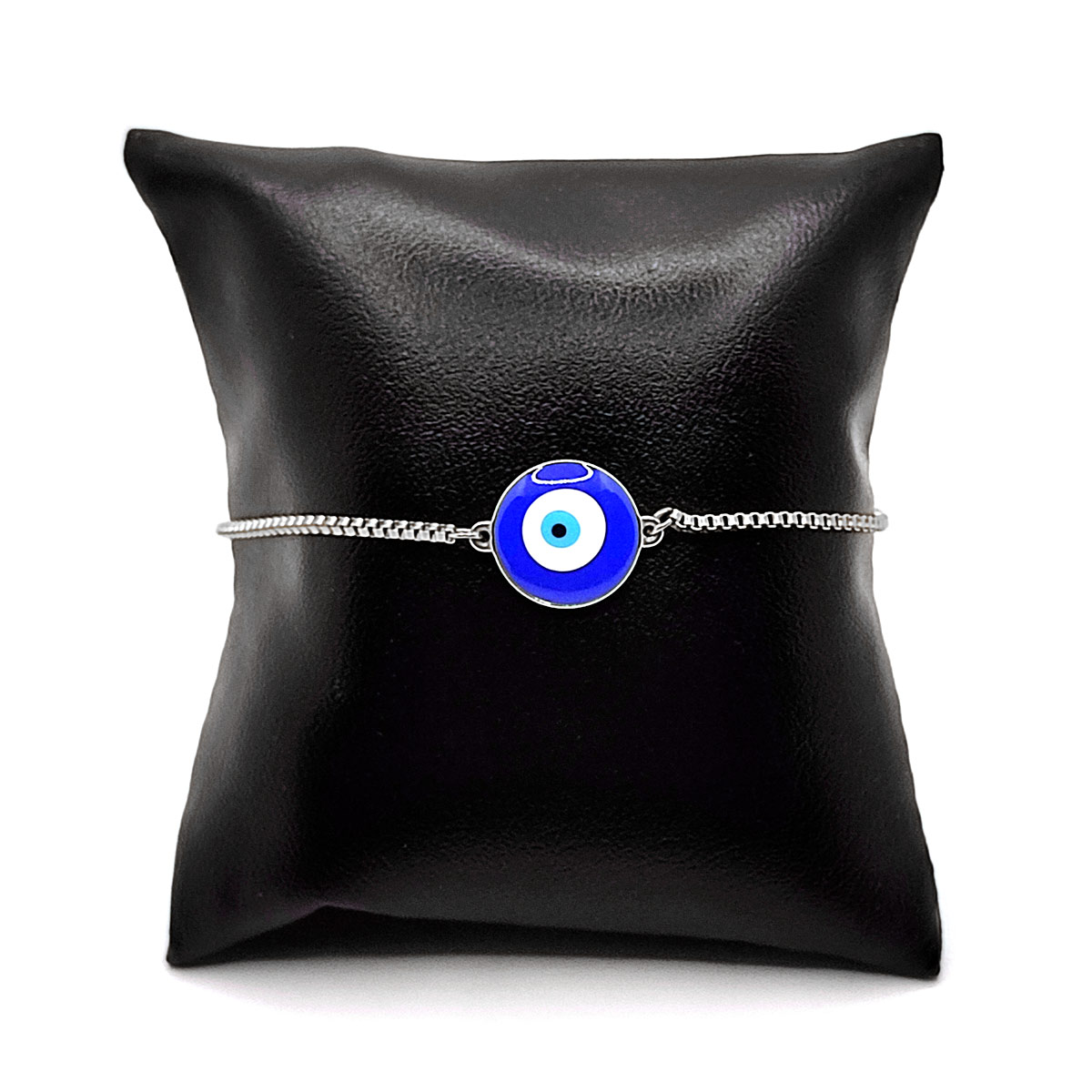 Pulsera Acero Inox Plateado Ojo Turco Azul Ajustable 2