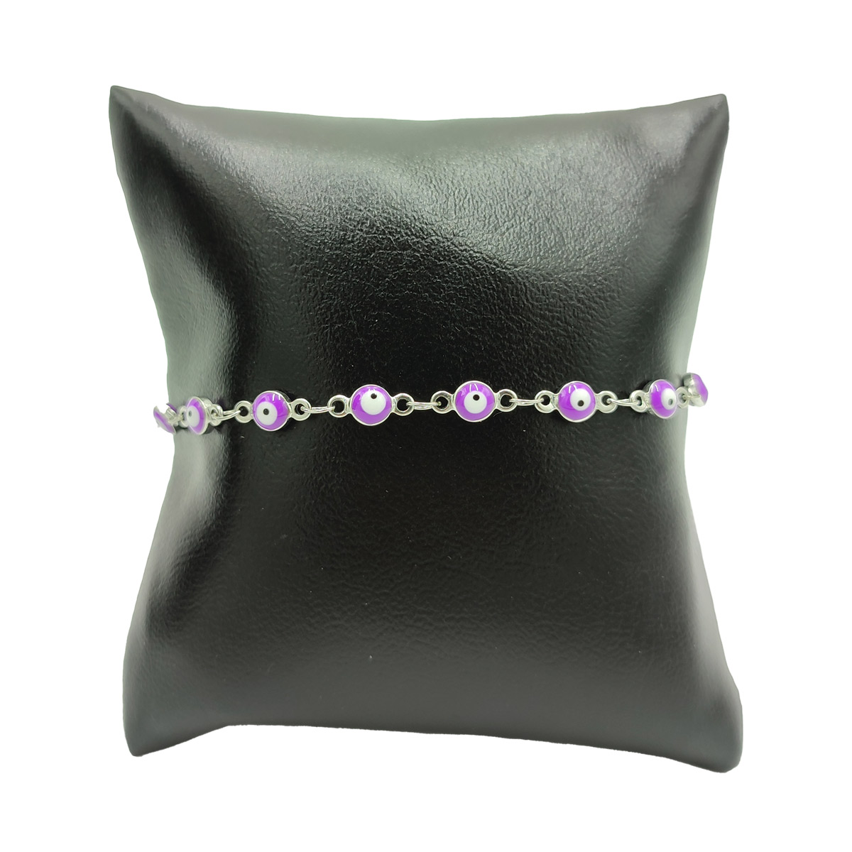 Pulsera Acero Inox Plateado Ojo Turco Morado 4 Mm Nobleza 2