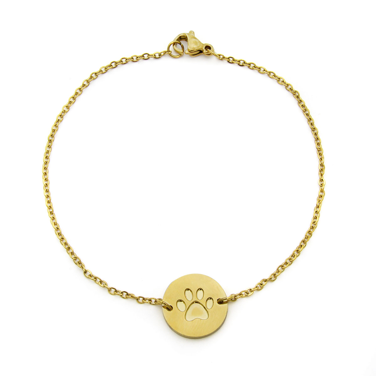Pulsera Acero Inoxidabe Dorado Dije Circular Huella Perro