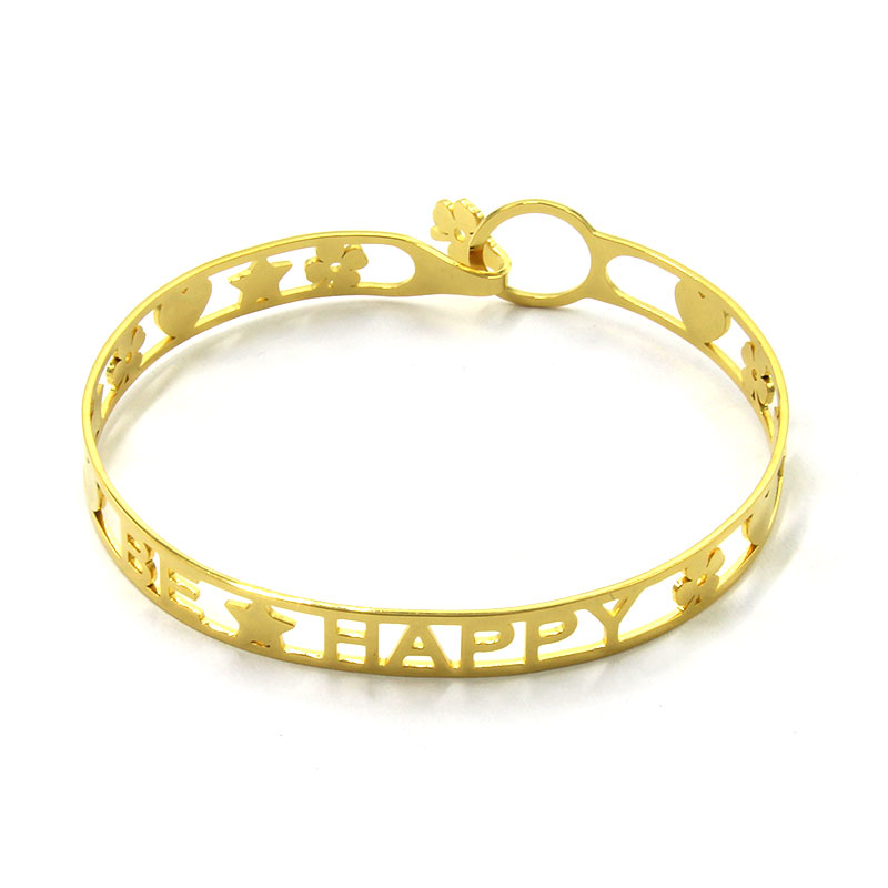 Pulsera Acero Inoxidable Dorado Brazalete Be Happy 5