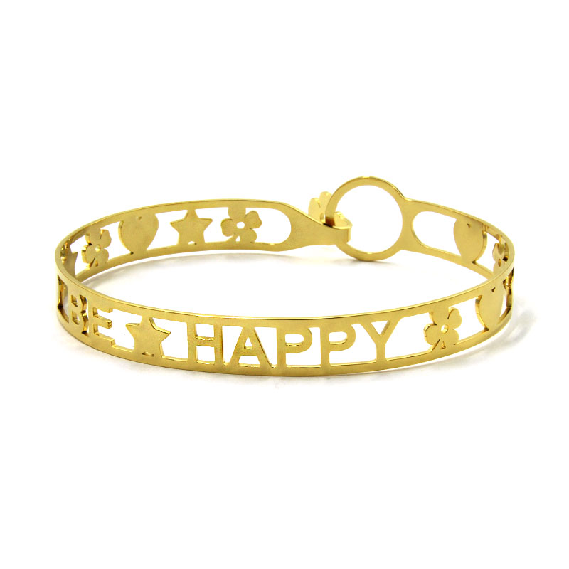 Pulsera Acero Inoxidable Dorado Brazalete Be Happy