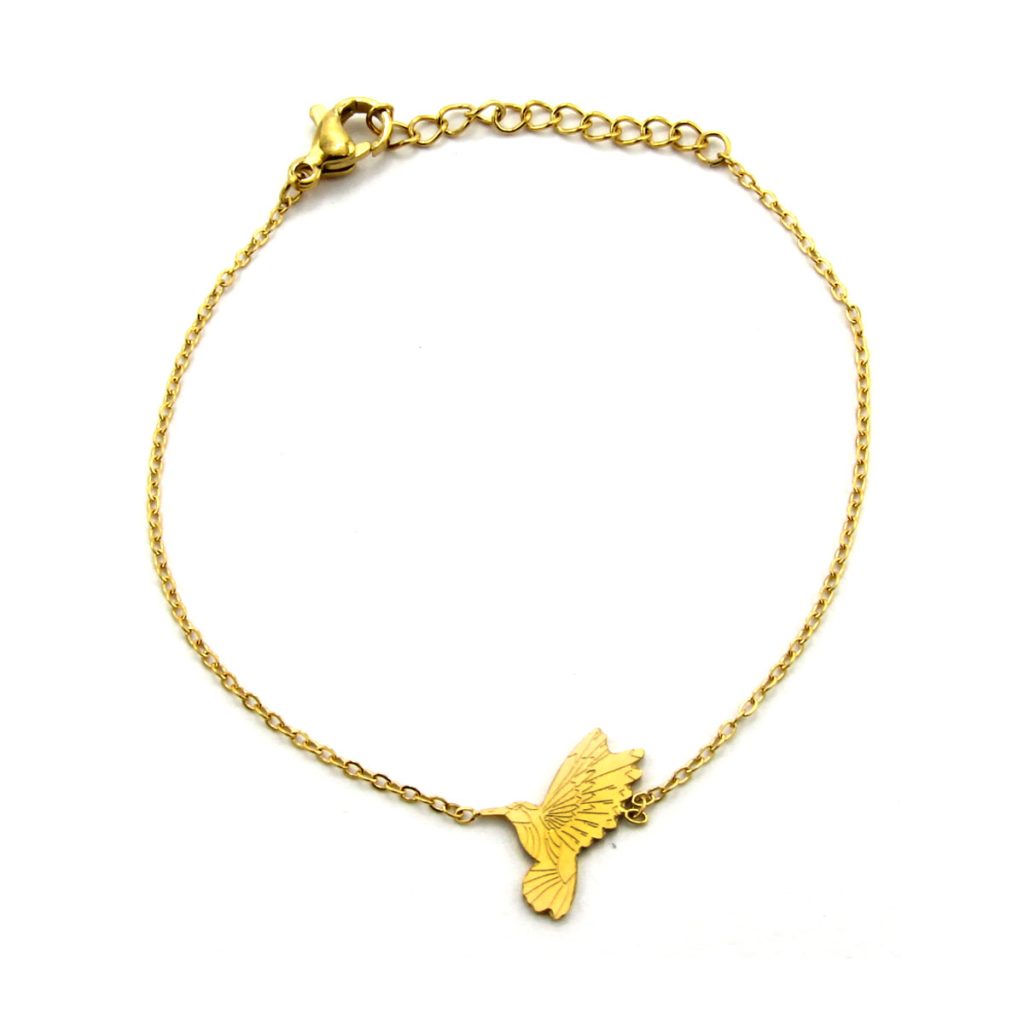 Pulsera Acero Inoxidable Dorado Colibri Chuparrosas