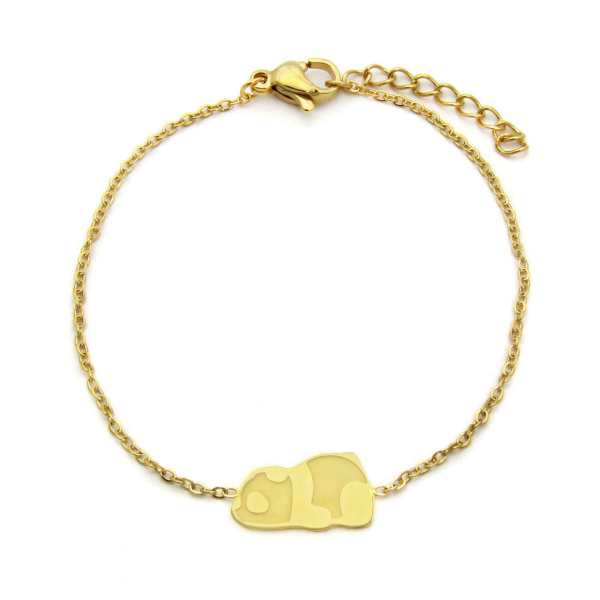 Pulsera Acero Inoxidable Dorado Panda Acostado Suerte