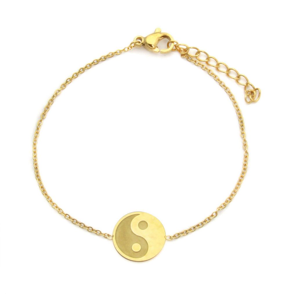 Pulsera Acero Inoxidable Dorado Yin Yang Circular