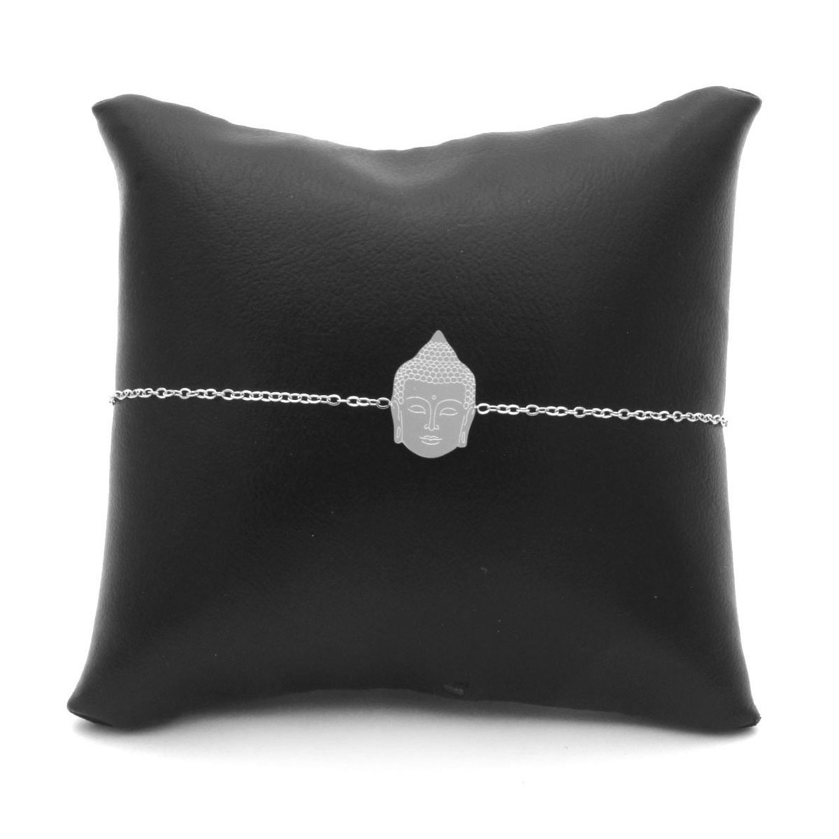 Pulsera Acero Inoxidable Plateado Cabeza Buda Suerte 2