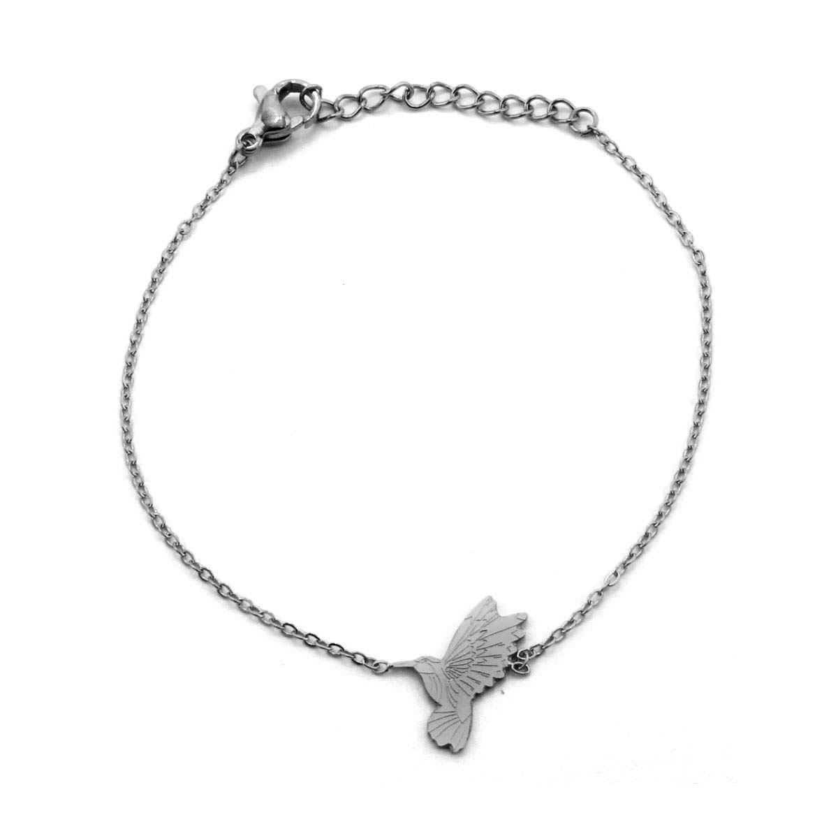 Pulsera Acero Inoxidable Plateado Colibri Chuparrosas