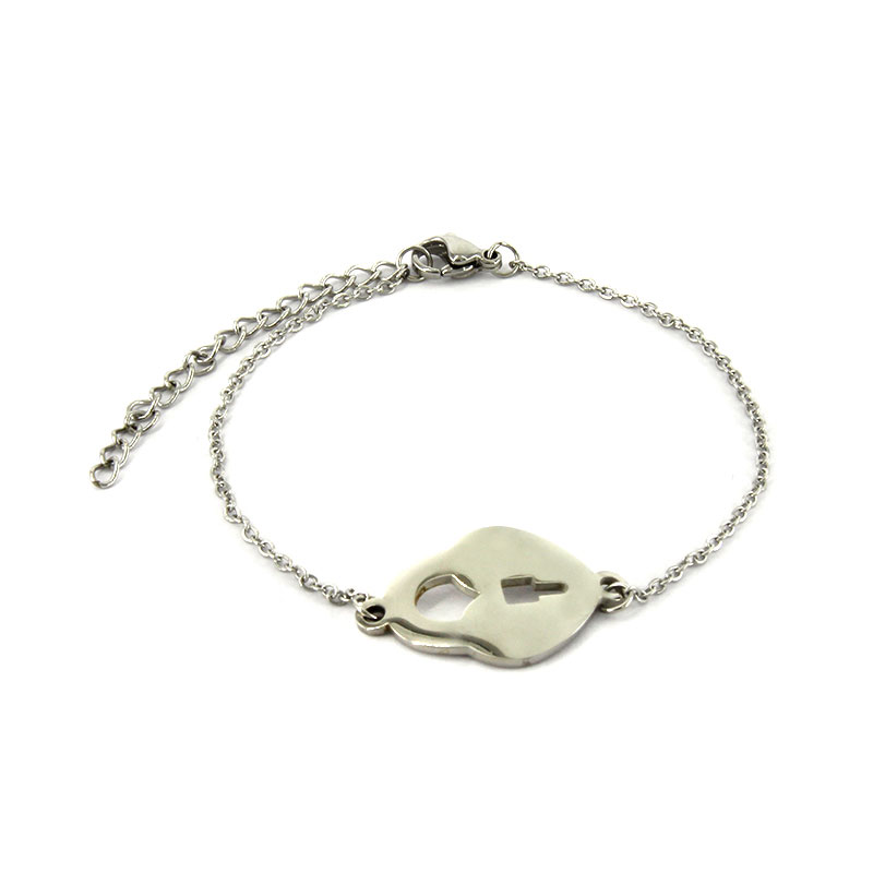 Pulsera Acero Inoxidable Plateado Corazon Candado 2