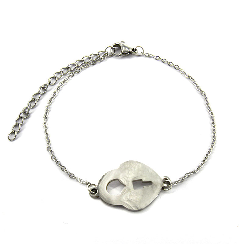 Pulsera Acero Inoxidable Plateado Corazon Candado