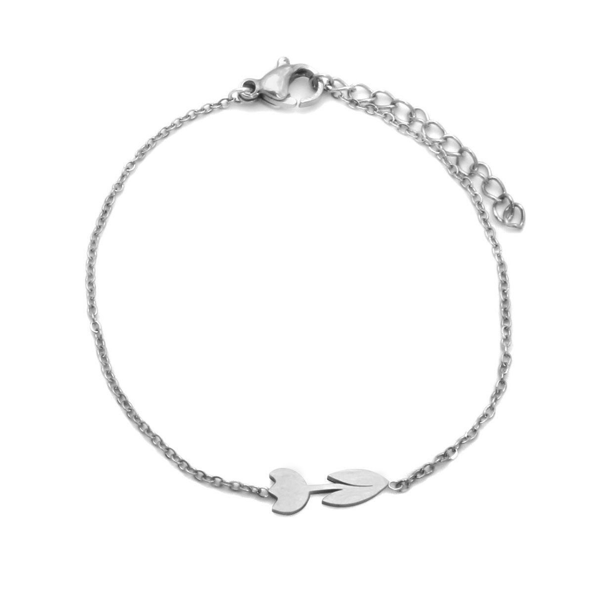 Pulsera Acero Inoxidable Plateado Flor Tulipan Bondad