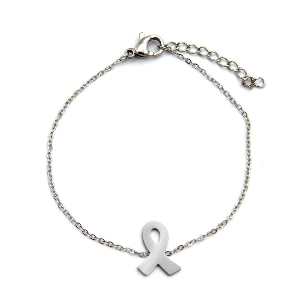 Pulsera Acero Inoxidable Plateado Liston Contra El Cancer