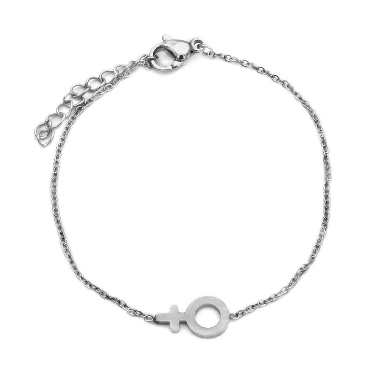 Pulsera Acero Inoxidable Plateado Simbolo Espejo Venus