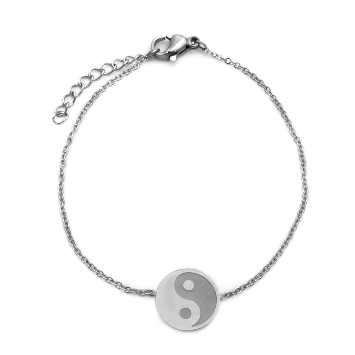 Pulsera Acero Inoxidable Plateado Yin Yang Circular