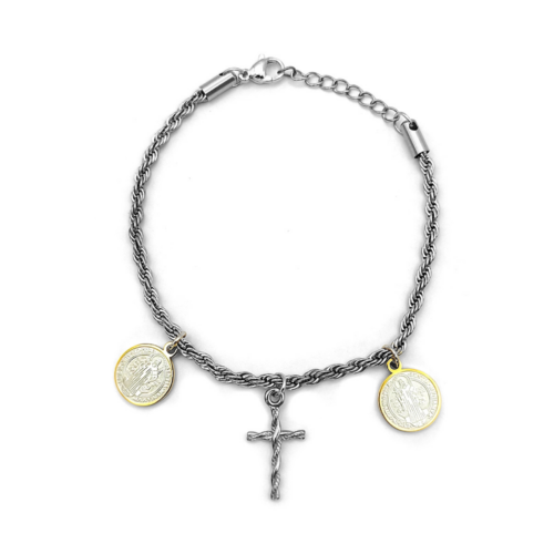 Pulsera-Acero-Medalla-Bicolor-San-Benito-Cruz-Trenza-2.png