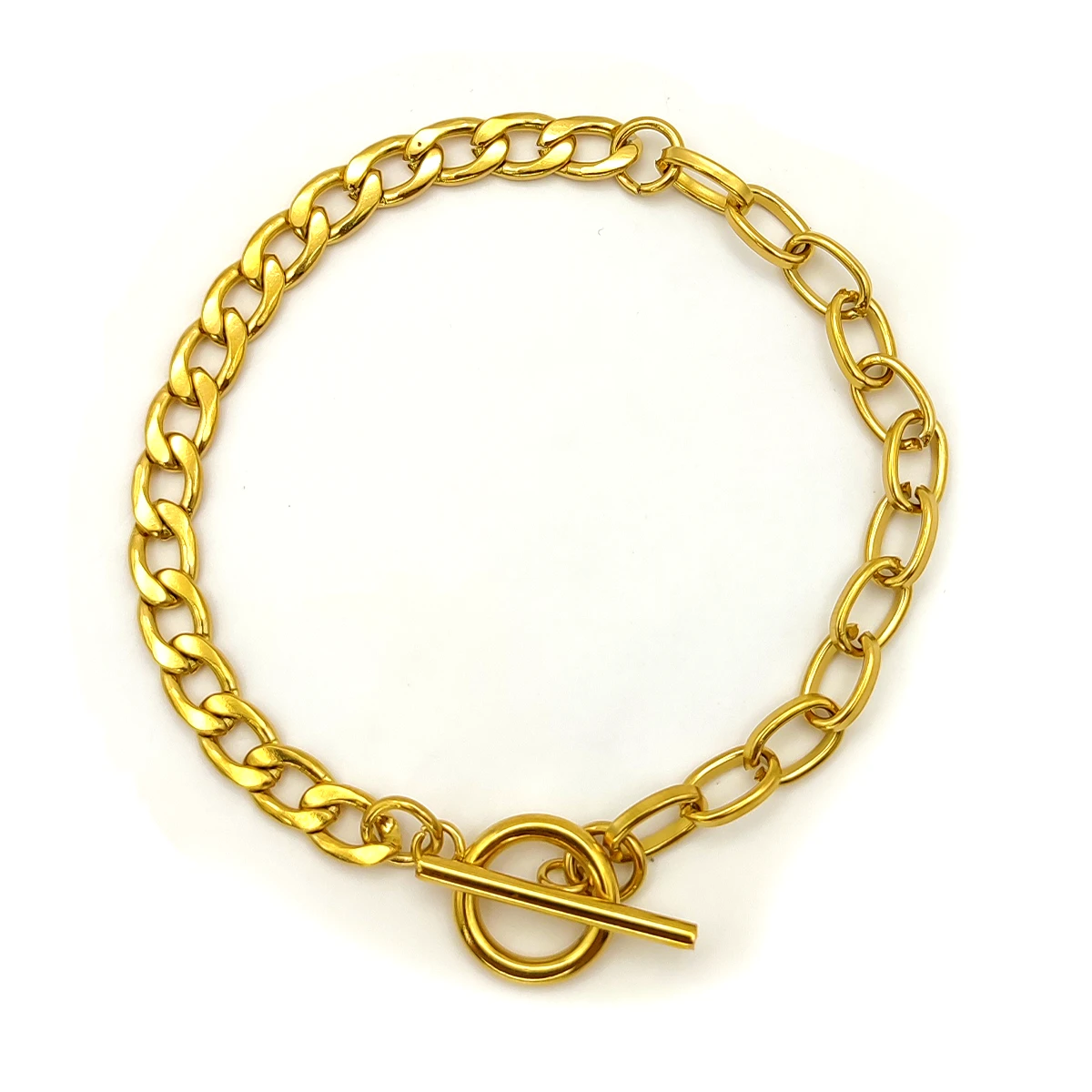 Pulsera Acero Mixta Eslabon Oval y Cubano Broche Barra 1