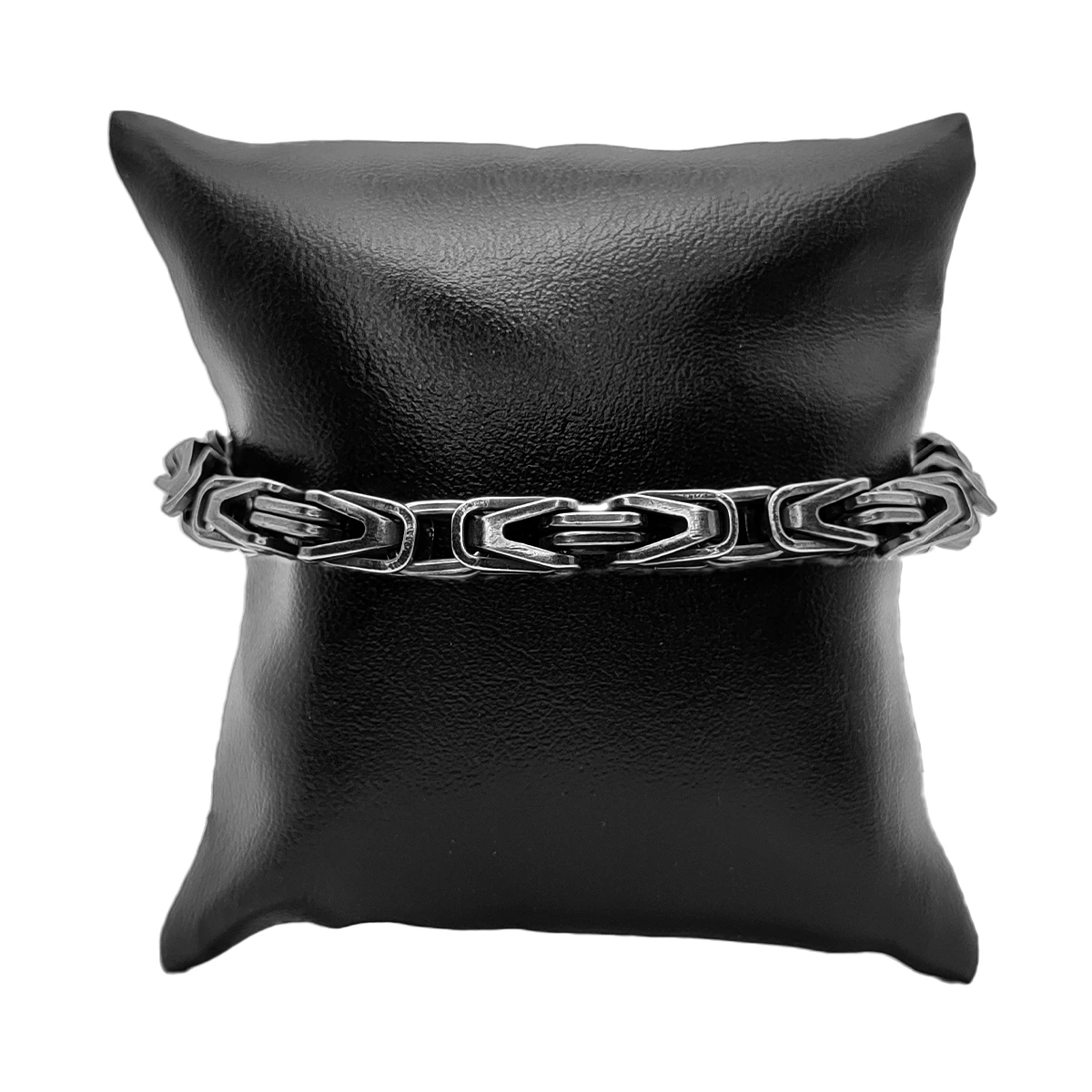 Pulsera Acero Negro Vintage Eslabon Bizantino Diseno V 2