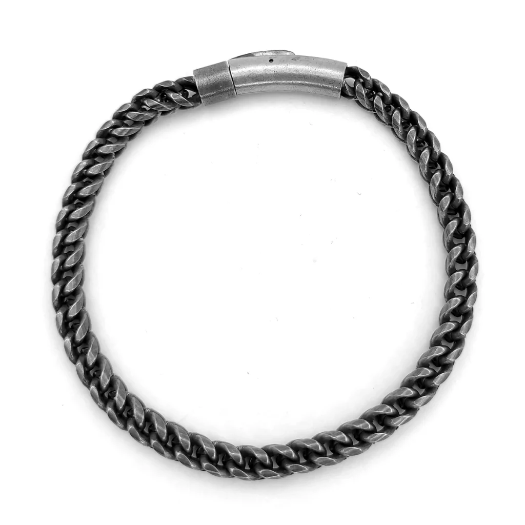 Pulsera Acero Negro Vintage Redonda Eslabon Cubano 3