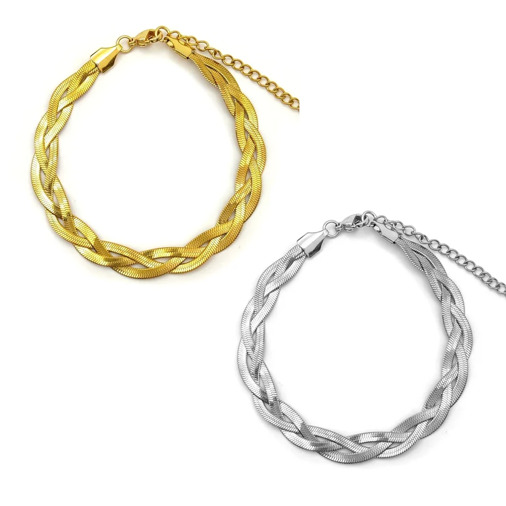 Pulsera Acero Panza de Vibora 3 Hebras Trenzada Planchada 4