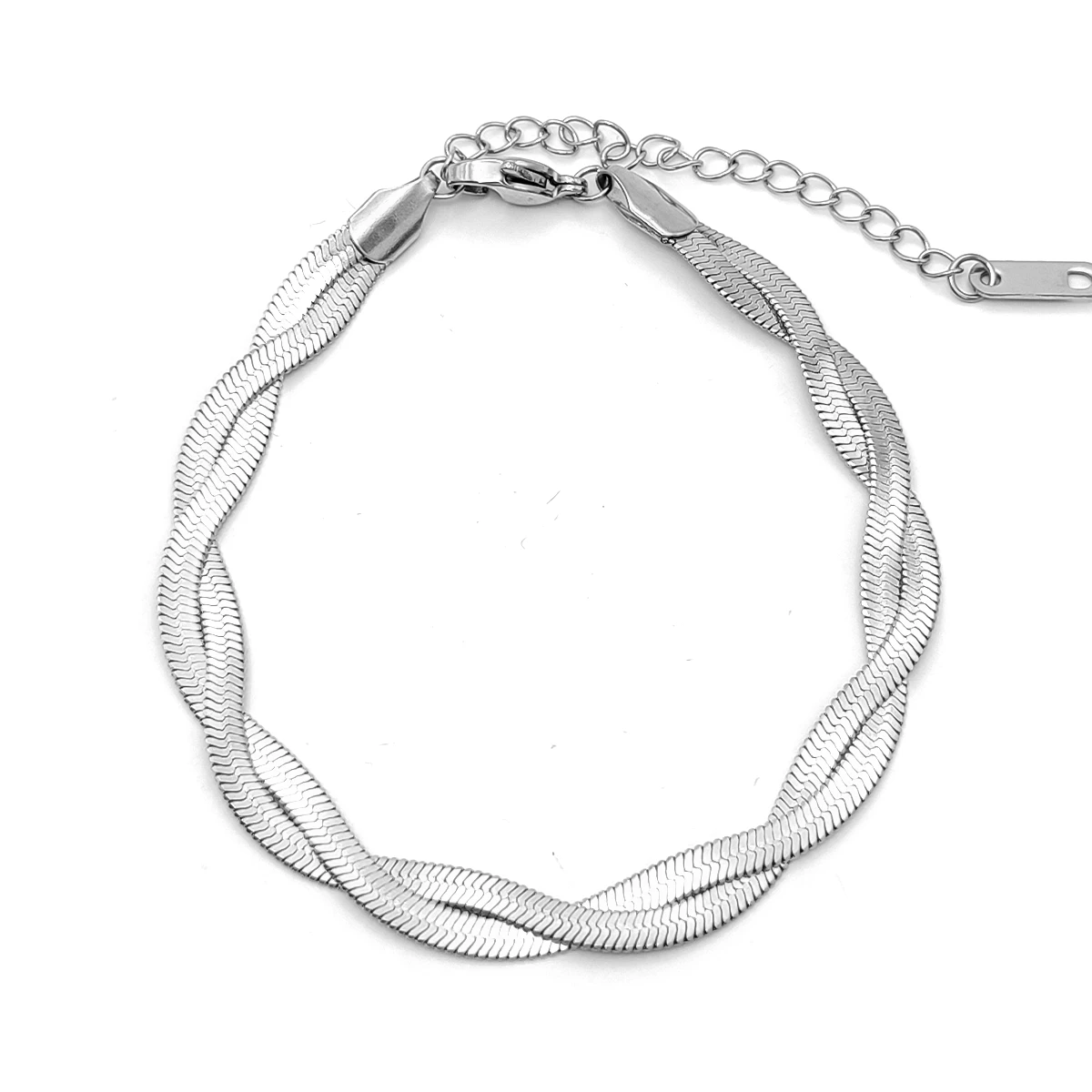 Pulsera Acero Panza de Vibora Planchada Doble Trenza 5