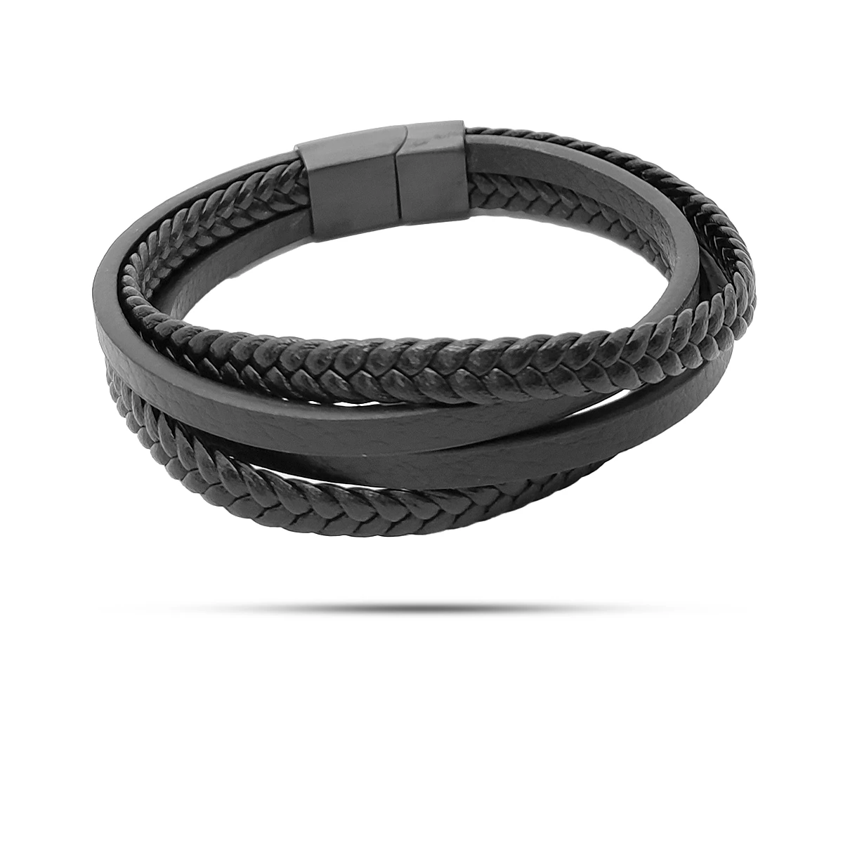 Pulsera Acero Piel Multiples Tiras Trenzadas y Lisas 5