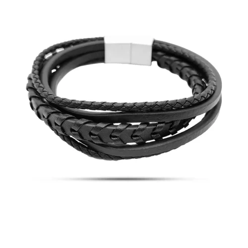 Pulsera-Acero-Piel-Negra-Cinco-Tiras-Tejidas-y-Lisa-1.webp