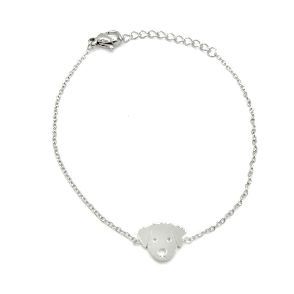 Pulsera Acero Plata De Mujer Silueta Cabeza Perrito Lindo
