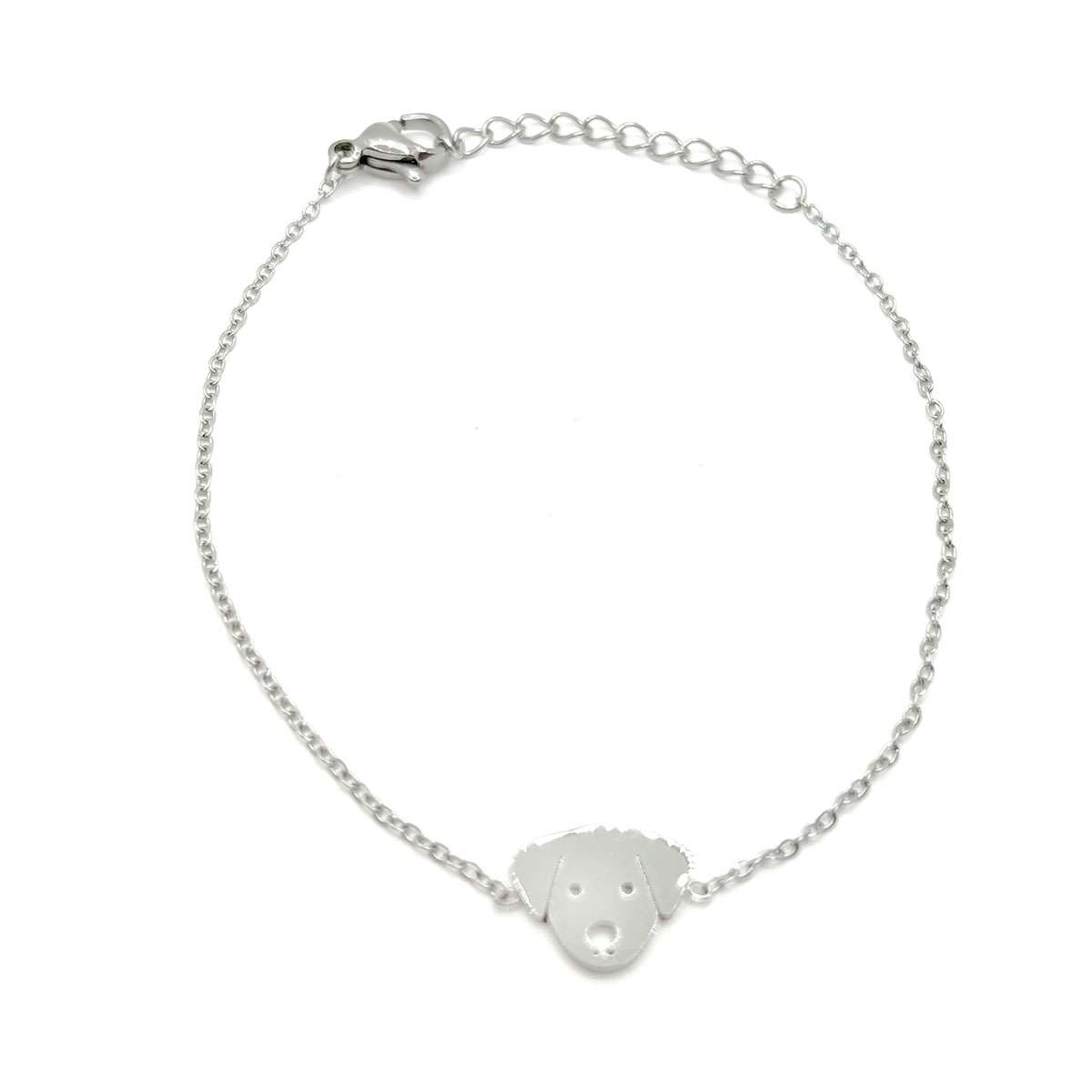 Pulsera Acero Plata De Mujer Silueta Cabeza Perrito Lindo